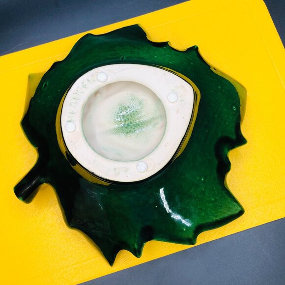 70s Beauceware Oversized Green Maple Leaf Ceramic Console Bowl Organic Decor - Picture 4 of 11